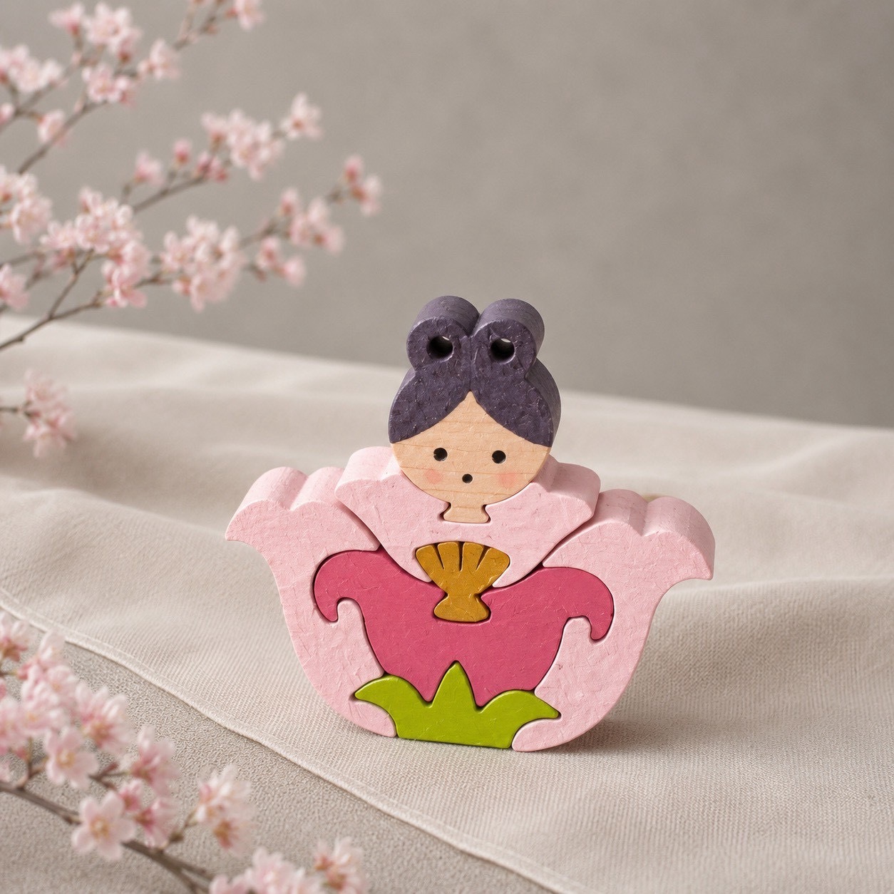 国産ヒノキの花雛｜可愛らしい木のひな人形｜木製ひな人形｜ひな祭り・桃の節句の節句飾り