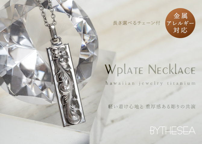 金属アレルギー対応 ネックレス ハワイアンジュエリー 純チタン ネックレス 刻印無料 誕生石 ダブルプレート Lサイズ チェーン長さ選べる ステンレスより軽く肌に優しい メンズ レディース プレゼント 敬老の日 【品番：CG-TIP311】