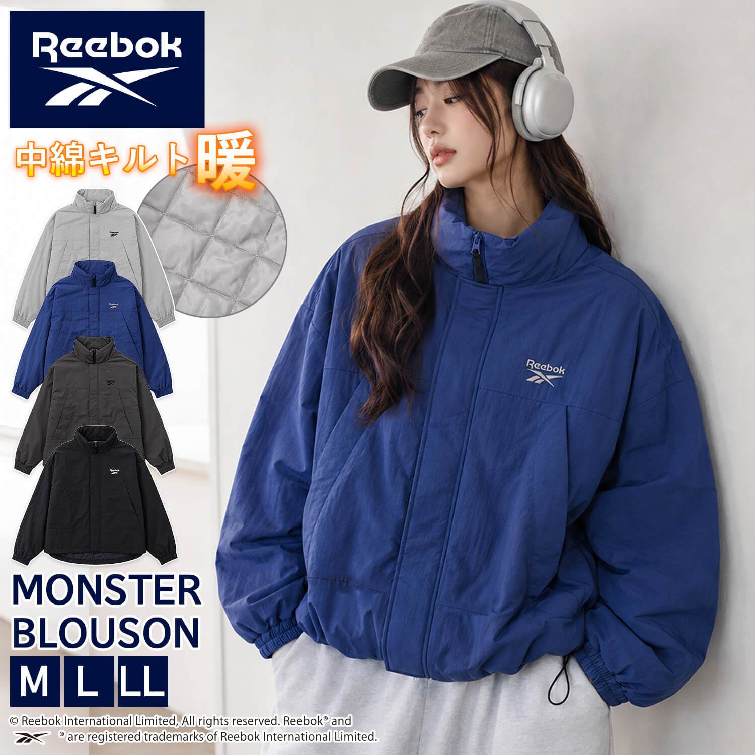 Reebok リーボック モンスターブルゾン レディース rl-6502 中綿ジャケット スタンドネック ミリタリー アウター ナイロン タスラン ダイヤキルト 防寒 刺繍 オーバーサイズ スポーツ カジュアル アウトドア M L LL 2026FW Karlas