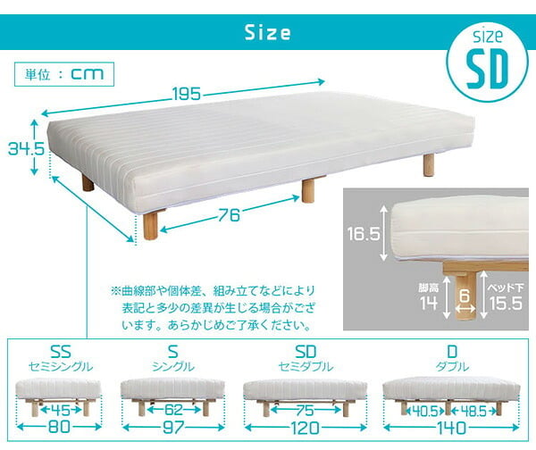 ベッド 寝具 新発想で搬入も組立カンタン ほどよい弾力 脚付きロールマットレス ボンネルコイルスプリング Unite -Raide- -ユニテ・ライド- セミダブルサイズ