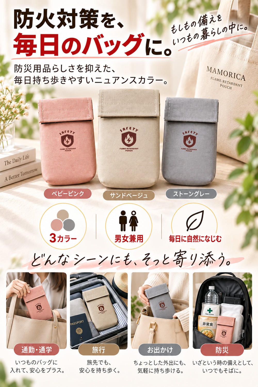 【ラッピング無料】 難燃 セーフティポーチ MAMORICA マモリカ モバイルバッテリー ハンディファン 収納 3層構造 防災グッズ 旅行 ポーチ 