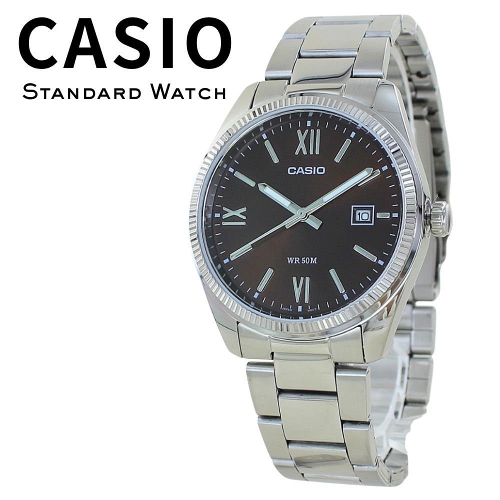 箱なし カシオ 腕時計 メンズ ブラウン シルバー CASIO 海外モデル アナログ 50m防水 カレンダー 日付 ステンレス ビジネス 仕事 シンプル プレゼント ギフト 成人 卒業 入学