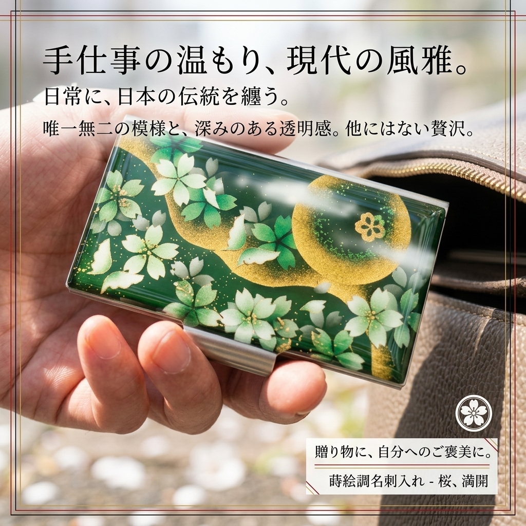 名刺入れ『芽』和柄 和風 カードケース 夜桜 伝統工芸 職人 手作り 名入れ 記念日 誕生日 ギフト 送料無料 和風 ハンドメイド 立体彩色 螺鈿風 20代 40代 50代 プレゼント お祝い 還暦 退職 卒業