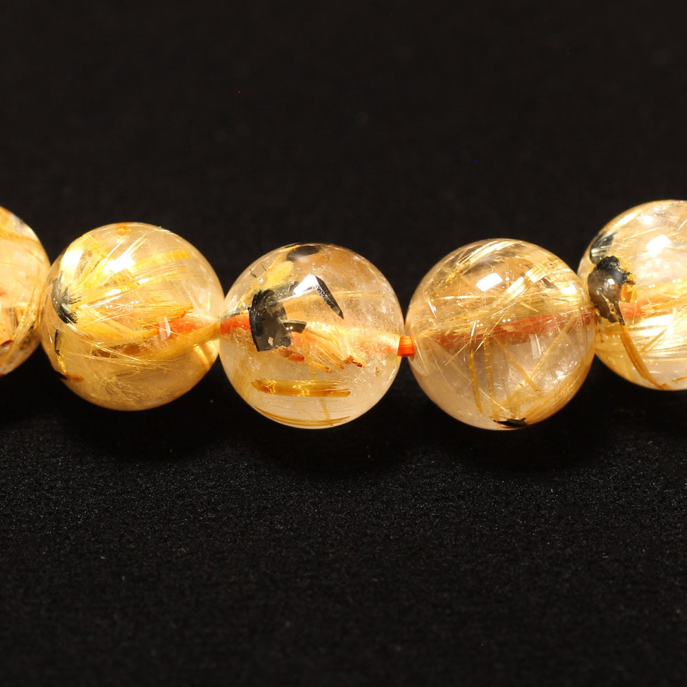 天然石ブレスレット【金黒のルチルが縦横に走る】10mm ゴールドルチルクォーツ 艶感 一点物【GHB192】浄化発送 京海堂