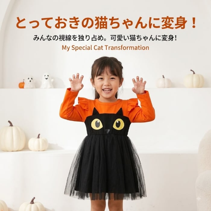 ハロウィン コスチューム キッズ 女の子 黒猫 猫 ワンピース 仮装 衣装 子供用 ハロウィン衣装 チュールスカート 長袖 可愛い おしゃれ キュート パーティー イベント 撮影会 コスプレ
