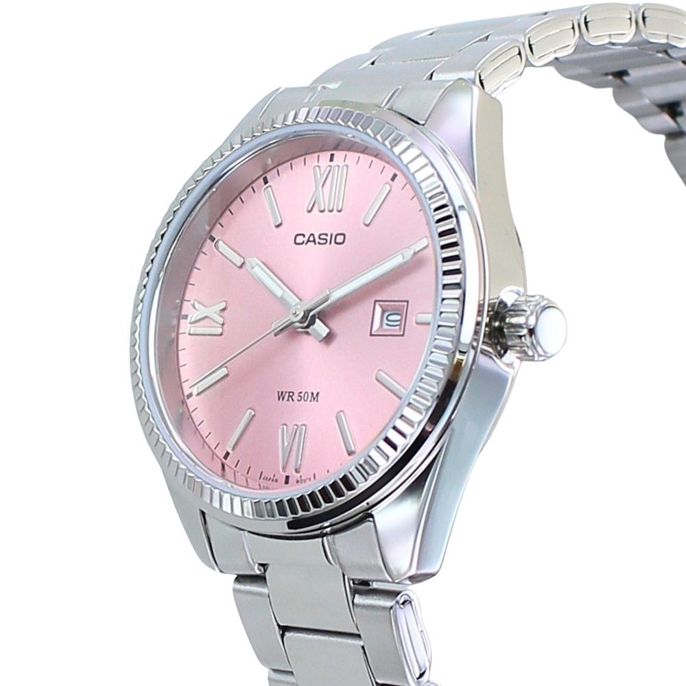 箱なし カシオ 腕時計 レディース CASIO ピンク シルバー ローマ数字 5気圧防水 日付 カレンダー 小さめ メタル 海外モデル 逆輸入 シンプル 上品 仕事 通勤 誕生日 プレゼント ギフト 成人 卒業 入学