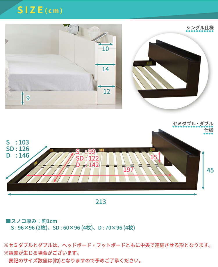 ベッド 寝具 フレームのみ USBコンセント付き 宮付き フロア Lonnie ロニー ダブル ロー すのこ ヘッドボード コンセント付き 棚付き フレーム