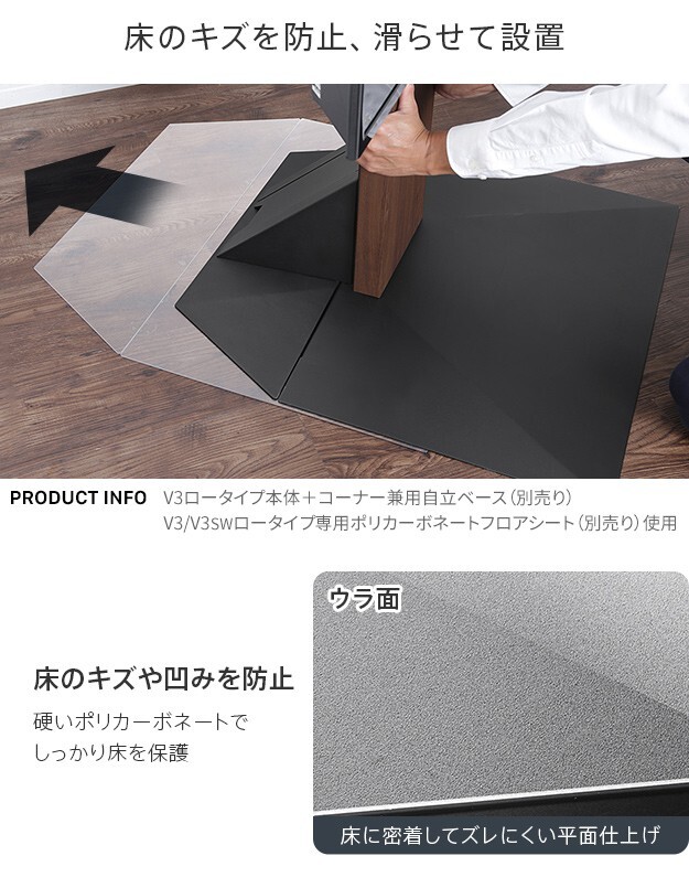 WALLインテリアテレビスタンドV3ロータイプコーナー兼用自立ベース専用 ポリカーボネートフロアシート テレビ台 テレビスタンド 部品 パーツ フローリング 床保護パネル 床 シート 傷防止 キズ防止 汚れ防止 保護 WALLオプション 新生活