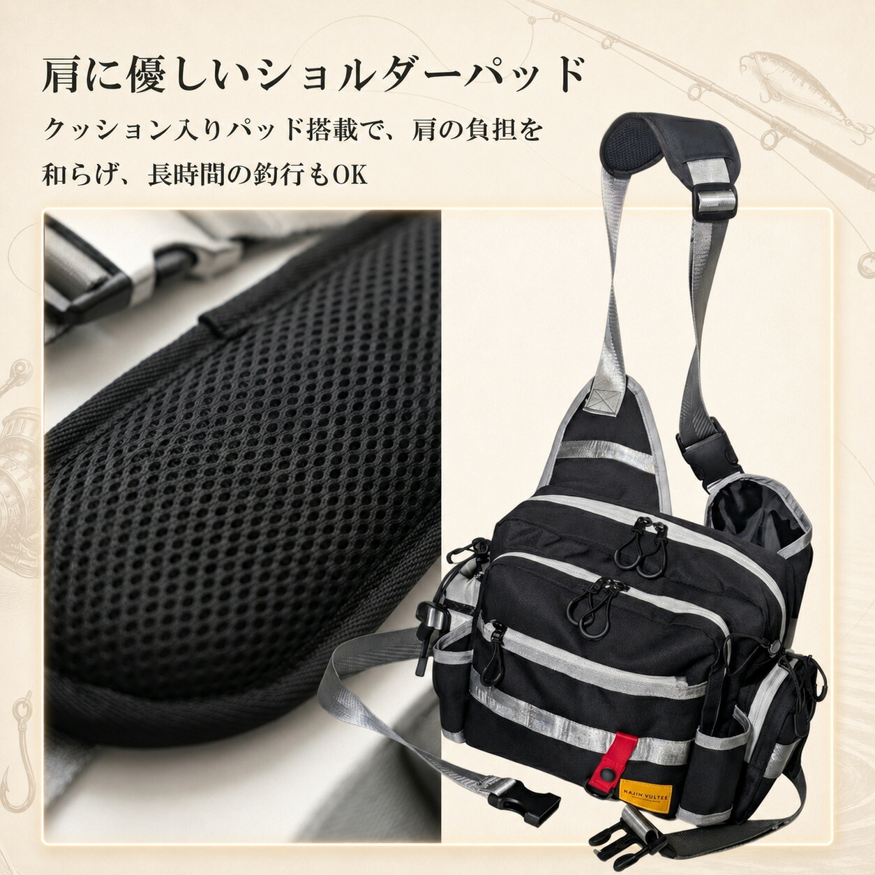 【ラッピング無料・レビュー投稿で保証120日】釣り用品 Gran Walker グランウォーカー ワンショルダー タックルバッグ 約6.5L ロッドホルダー ウエストベルト付き 釣り バッグ ギフト アウトドア用 キャンプ 