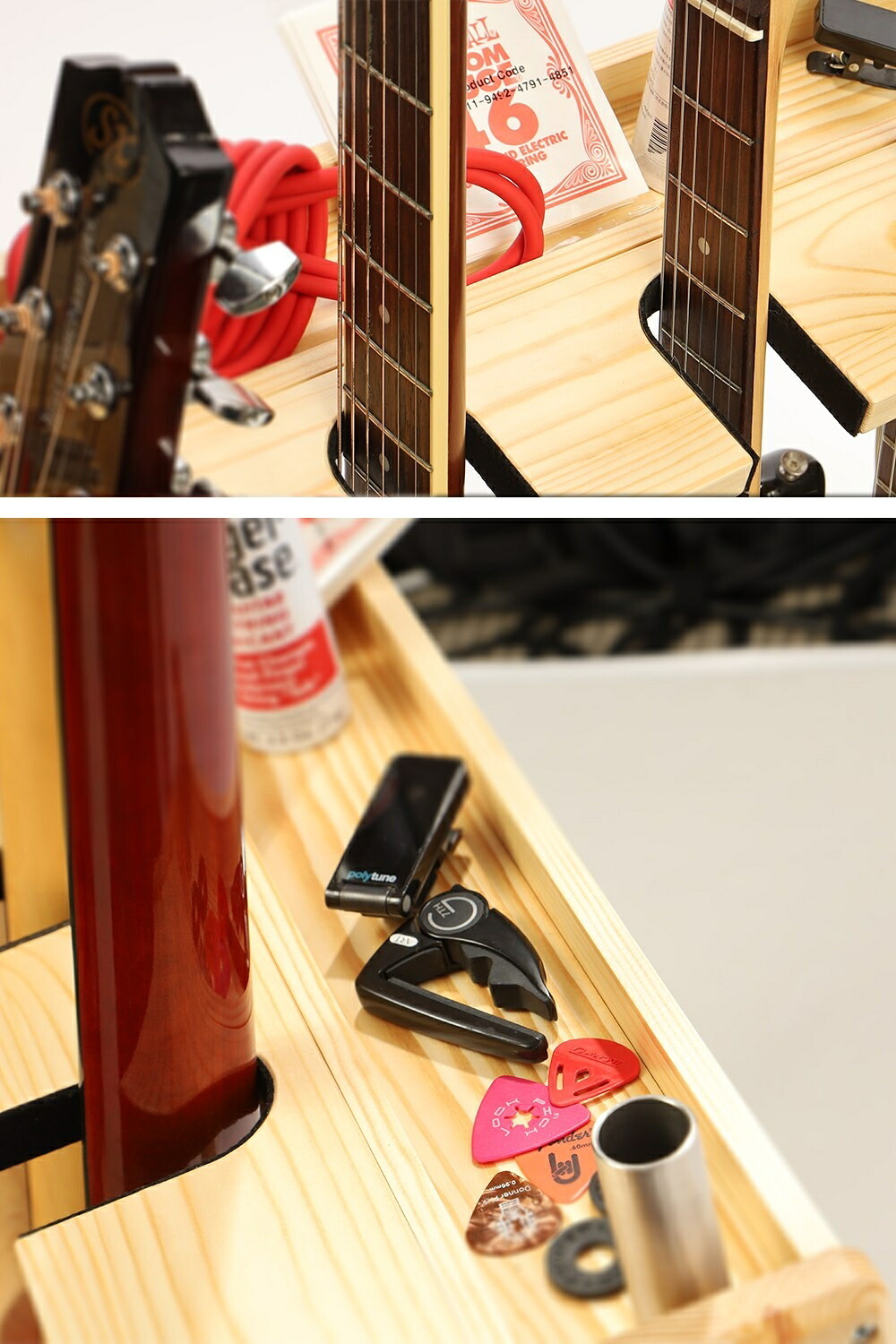 【レビュー投稿で保証120日】GRAN WALKER グランウォーカー 木製ギタースタンド 3本 5本 ギターラック 小物収納付き アコギ エレキ ベース 楽器 楽器収納