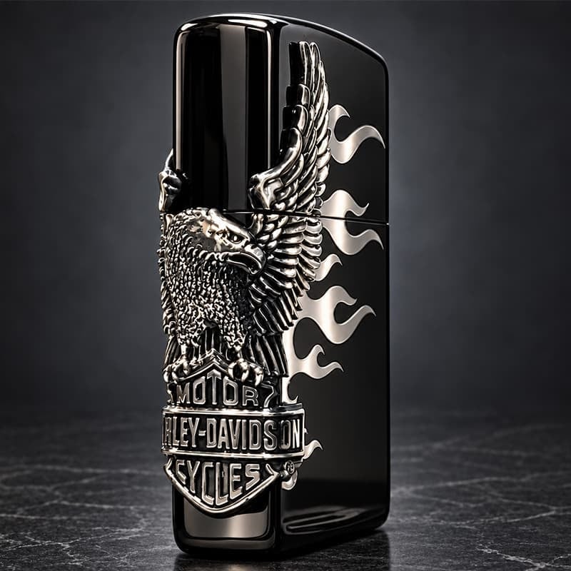 ZIPPO ハーレー ダビッドソン ジッポライター ブラック＆シルバー かっこいい ファイヤー 3面銀燻しメタル イーグル 黒銀 HARLEY-DAVIDSON 日本国内限定モデル ジッポー ギフト