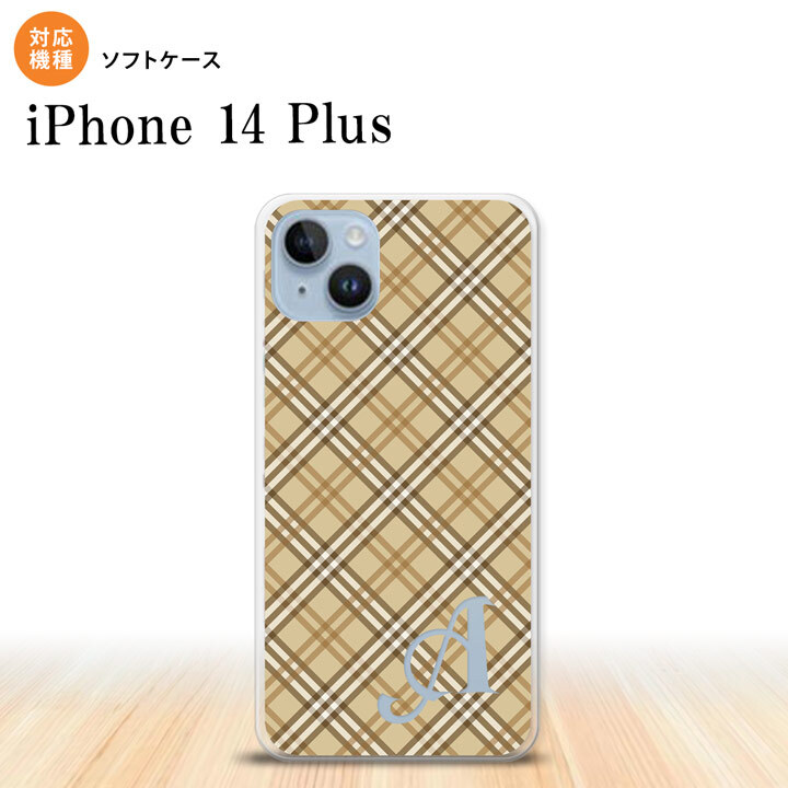 iPhone14 plsu iPhone14 plsu スマホケース 背面ケースソフトケース チェック A ベージュ +アルファベット 2022年 10月発売 nk-i14pl-tp443i