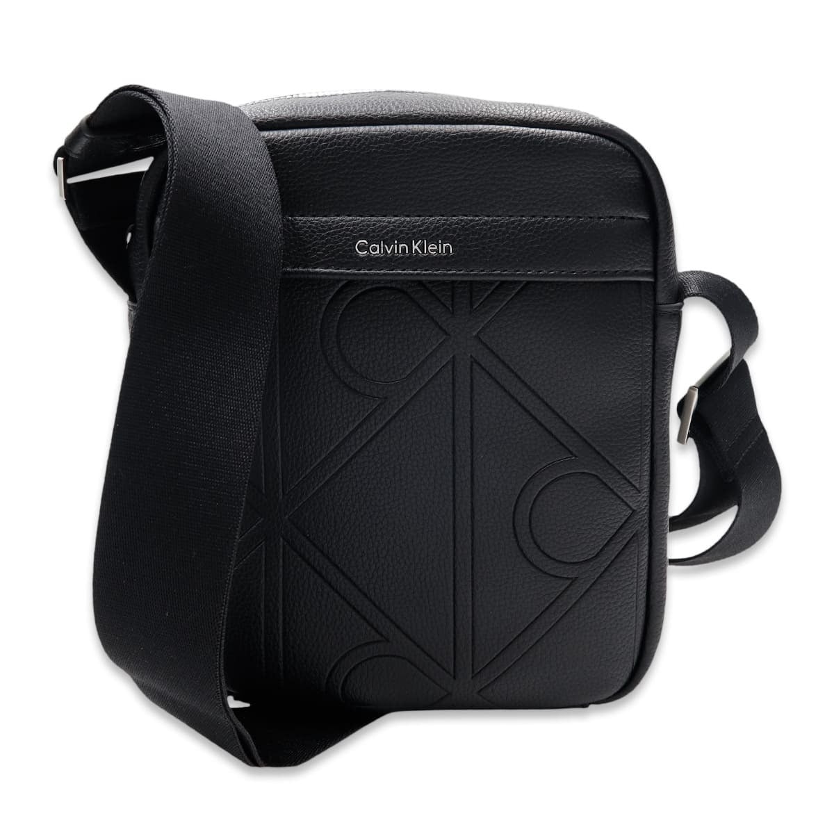 カルバンクライン ショルダーバッグ メンズ Calvin Klein EMBLEM AOP EMBOSS REPORTER 斜めがけ クロスボディ ミニショルダー ロゴ型押し ブラック 黒 ポリウレタン コンパクト 通勤 LV04D3331G-UB1