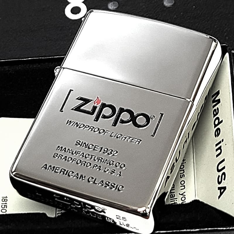 ZIPPO ロゴ 鏡面仕上げ シンプル ジッポ ライター 彫刻 銀ミラー American Classic Edition おしゃれ シルバー かっこいい メンズ プレゼント ギフト