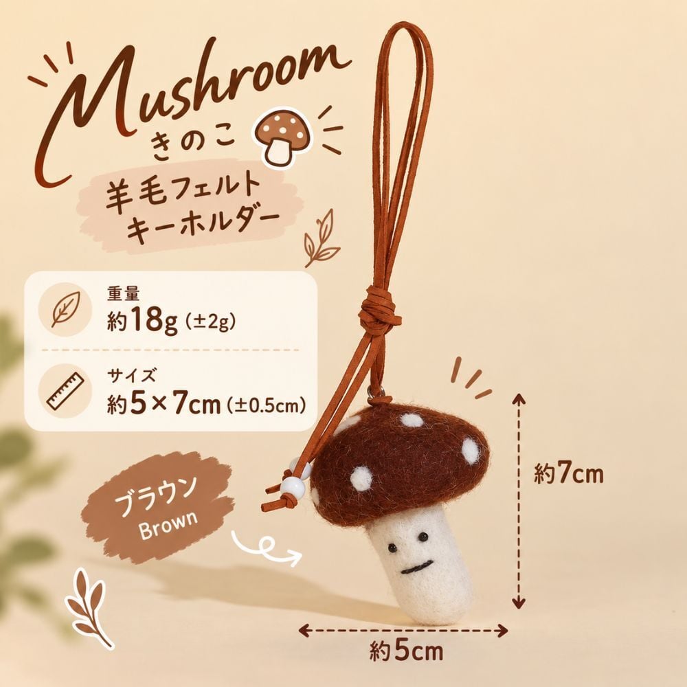 羊毛フェルト キーホルダー きのこ マッシュルーム 全6色 かわいい 手作り風 バッグチャーム ストラップ バッグ飾り キノコ モチーフ フェルト雑貨 ナチュラル 北欧風 韓国雑貨 おしゃれ レディース プレゼント ギフト