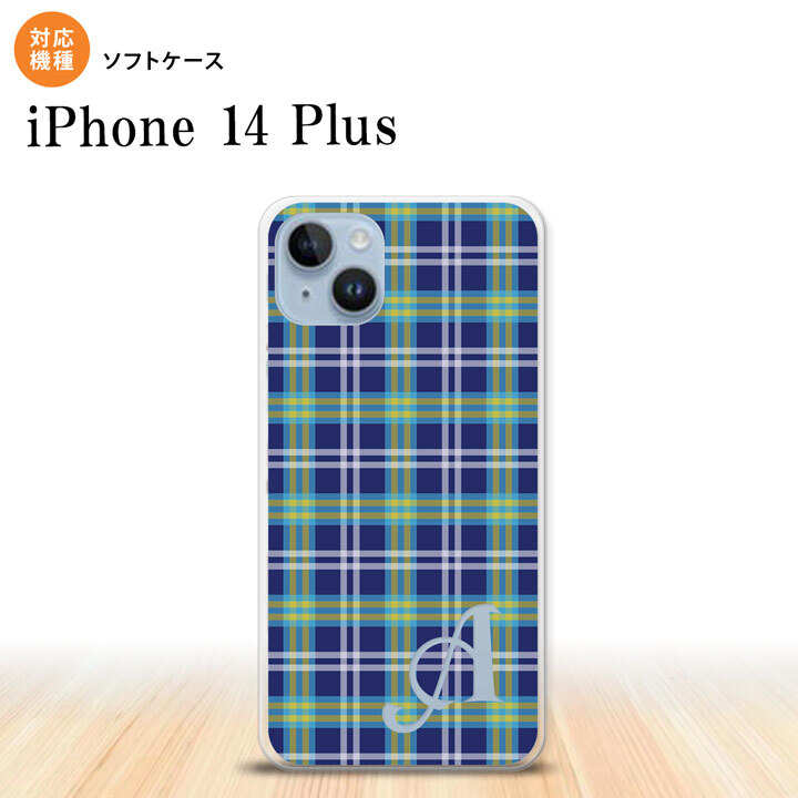iPhone14 plsu iPhone14 plsu スマホケース 背面ケースソフトケース チェック B 青 +アルファベット 2022年 10月発売 nk-i14pl-tp438i