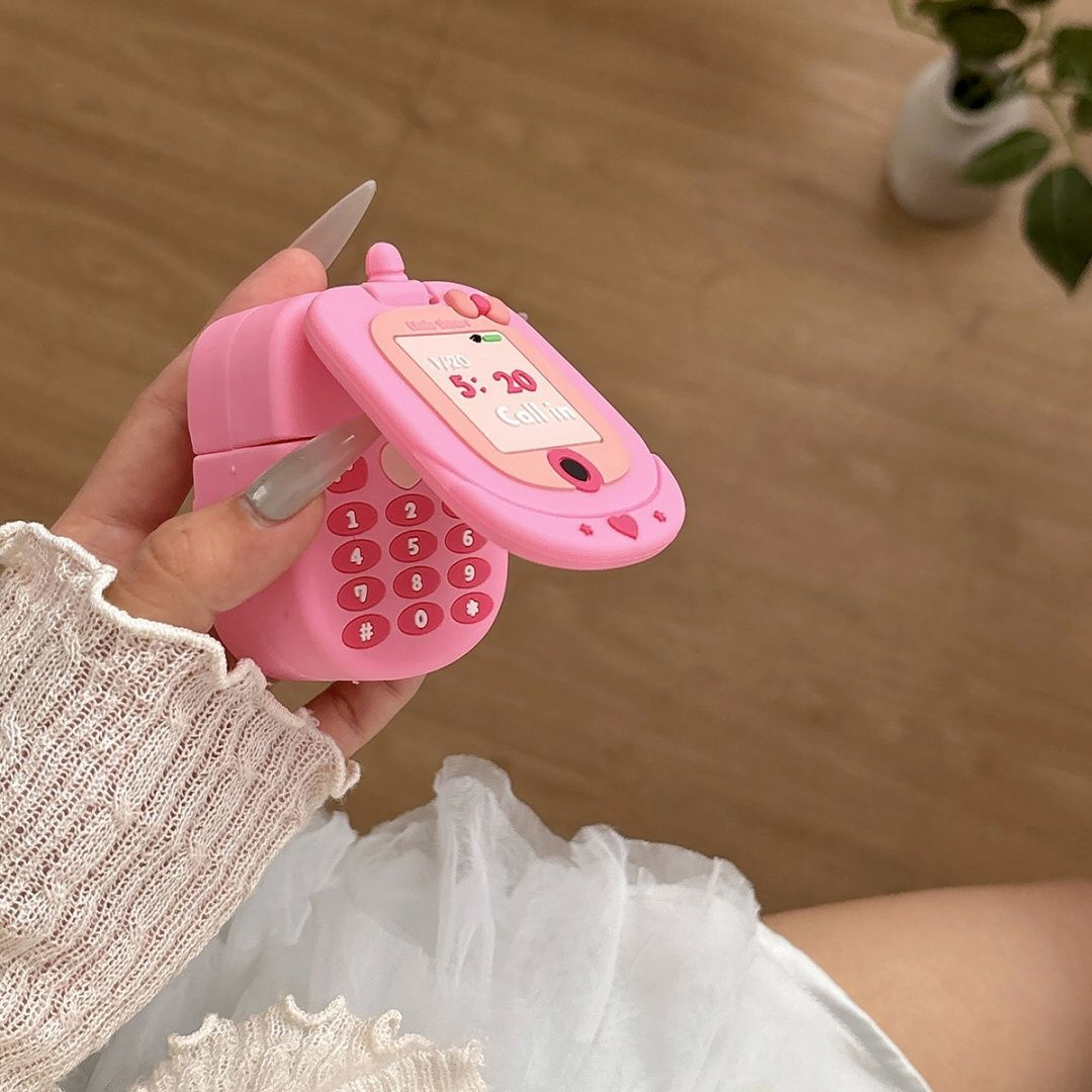 AirPods ケース レトロ 携帯電話風 ピンク かわいい シリコン製 イヤホンカバー 韓国風 立体デザイン ソフトケース 傷防止 第1世代 第2世代 第3世代 Pro2対応