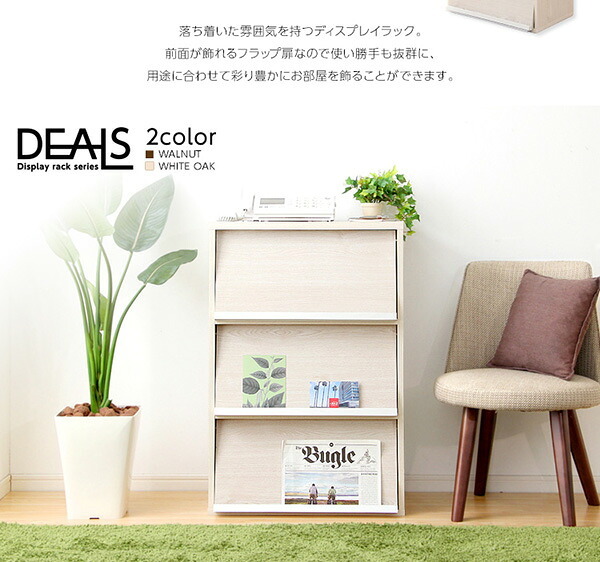 収納家具 ラック DEALS-ディールズ- フラップ扉3枚タイプ DS60-F3--WAL ウォールナット ホームテイスト ディスプレイ シリーズ 本棚 ブック フラップ フラップチェスト