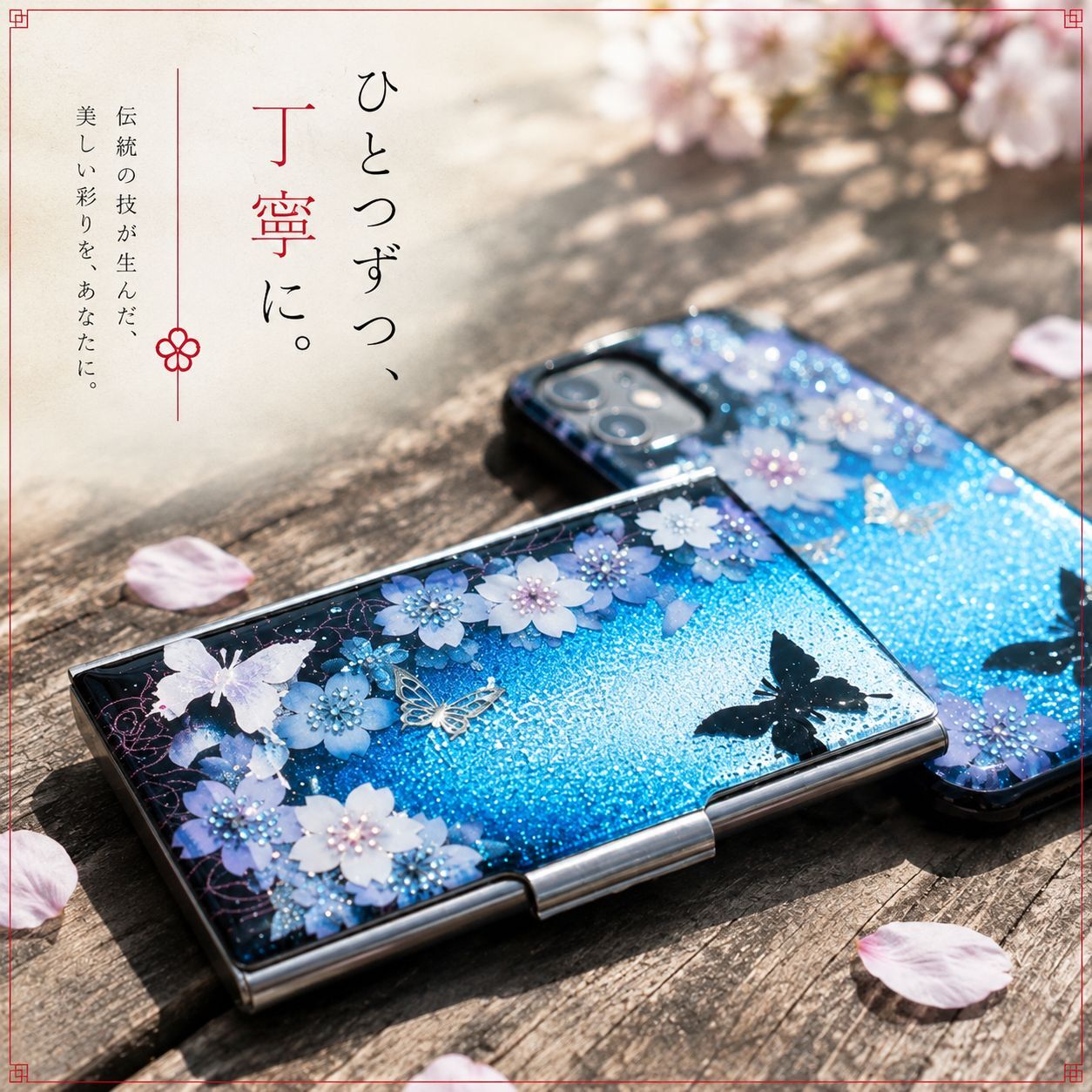 名刺入れ『値』和柄 和風 カードケース 夜桜 伝統工芸 職人 手作り 名入れ 記念日 誕生日 ギフト 送料無料 和風 ハンドメイド 立体彩色 螺鈿風 20代 40代 50代 プレゼント お祝い 還暦 退職 卒業