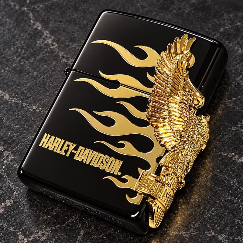ZIPPO ハーレー ジッポライター ハーレーダビッドソン ブラック＆ゴールド かっこいい ファイヤー 3面ゴールドメタル イーグル 黒金 HARLEY-DAVIDSON 日本国内限定モデル ジッポー ギフト