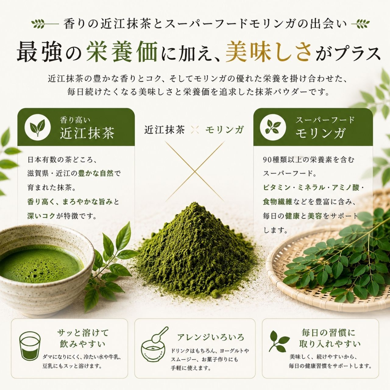 【モリンガ×抹茶】SAEMON's モリンガ抹茶プラス 200g スーパーフード モリンガ 粉末 国産抹茶 90種以上の栄養素 GABA ポリフェノール 食物繊維 美容 健康 朝食置き換え プロテイン スムージー ギフト
