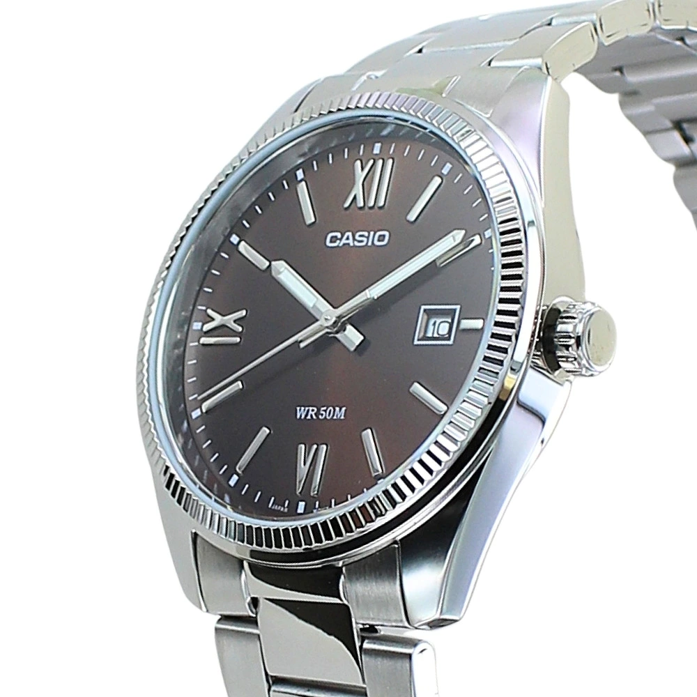 箱なし カシオ 腕時計 メンズ ブラウン シルバー CASIO 海外モデル アナログ 50m防水 カレンダー 日付 ステンレス ビジネス 仕事 シンプル プレゼント ギフト 成人 卒業 入学