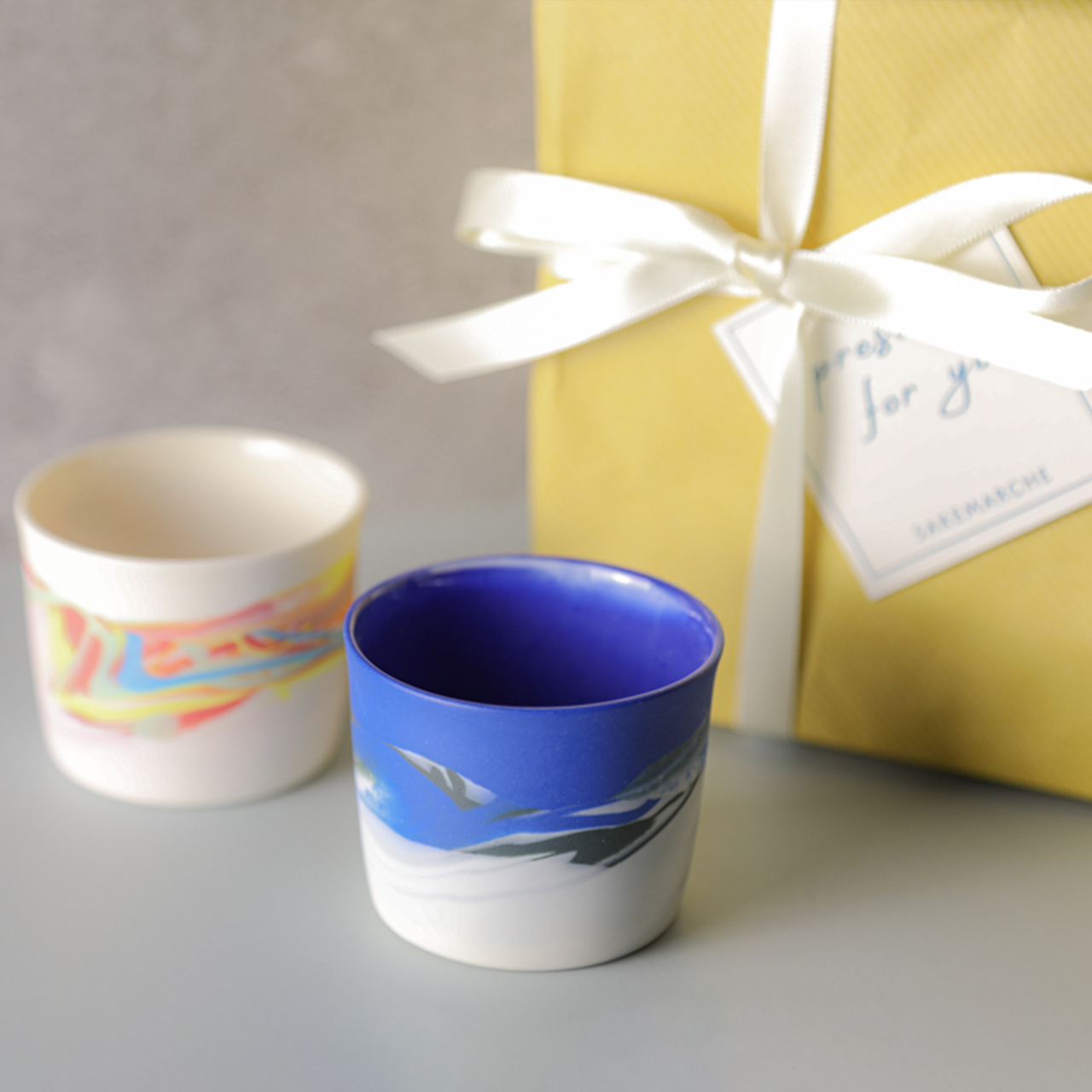 【手に馴染むおちょこ　セット　marble　300ml　北川和喜】日本酒グラスセット　ペア　おしゃれ　かわいい　誕生日酒器 和食器 薄い お猪口 家飲み グッズ  おしゃれ  ギフト プレゼント 結婚祝い 引き出物 お祝い 内祝い 日本製 定番 人気