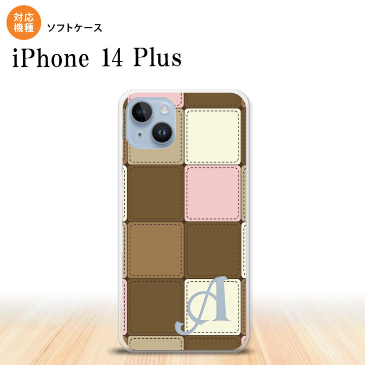 iPhone14 plsu iPhone14 plsu スマホケース 背面ケースソフトケース パッチワーク ミックスD 茶 +アルファベット 2022年 10月発売 nk-i14pl-tp1674i