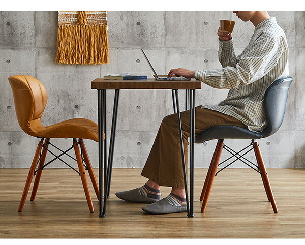 レザー調ダイニングチェア2脚 75幅テーブル 3点セット Layne×Umbure ダイニングテーブルセット テーブル チェア 2人掛け スチール脚 カフェ ヴィンテージ 木目 レザー レトロ モダン 合皮 新生活