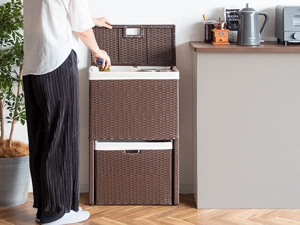 収納家具 ラック ランドリーボックス 収納 上下 2段 洗濯かご カゴ バスケット RB-500 スリム 縦型二段式 ラタン 軽量 キャスター付き フタ付 ふた付き 洗濯物入れ おしゃれ 分別 ランドリーバスケット 大容量 脱衣カゴ ランドリー収納