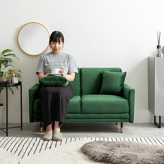 ソファ 座椅子 2人掛け コンパクト ー ベロア フロア ロー 二人用 2P 小さい 小さめ 省スペース クッション付き ひとり暮らし 一人暮らし 高級感 高見え 上質 幅113 1K ワンルーム リビング 組み立て簡単