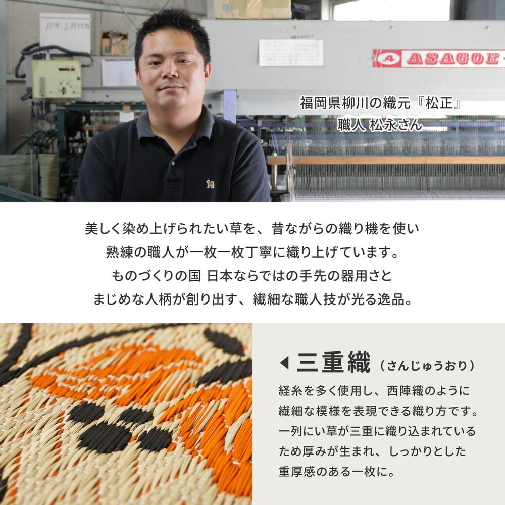 ラグ カーペット 国産 い草 玄関マット イデア 約60×90cm 裏貼り 滑り止め加工 インテリアマット 花柄
