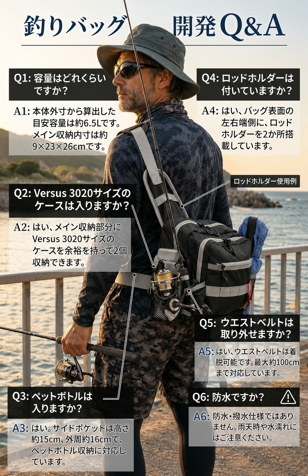 【ラッピング無料・レビュー投稿で保証120日】釣り用品 Gran Walker グランウォーカー ワンショルダー タックルバッグ 約6.5L ロッドホルダー ウエストベルト付き 釣り バッグ ギフト アウトドア用 キャンプ 