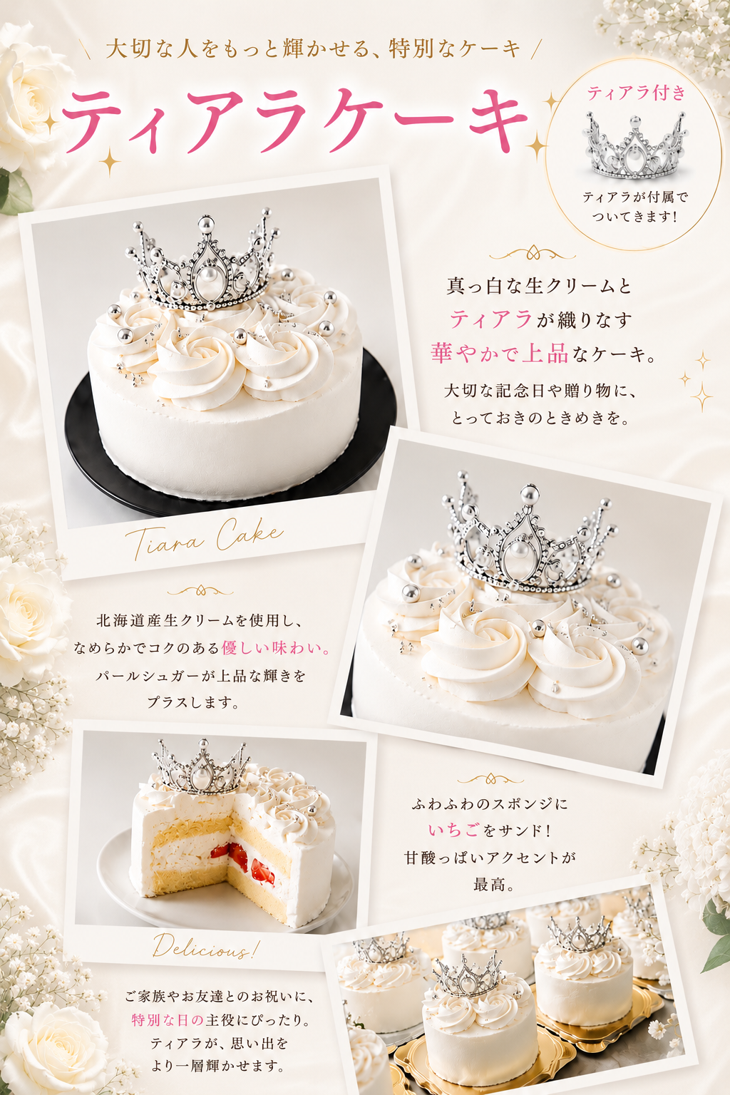 【ランキング受賞】 ティアラケーキ 5号 ショートケーキ バースデー 誕生日ケーキ 翌日配達 女の子 可愛い お姫様 冷凍ケーキ 予約 可愛いケーキ スイーツギフト お急ぎ プリンセス ケーキ誕生日 白い 映え 夏ギフト 内祝い
