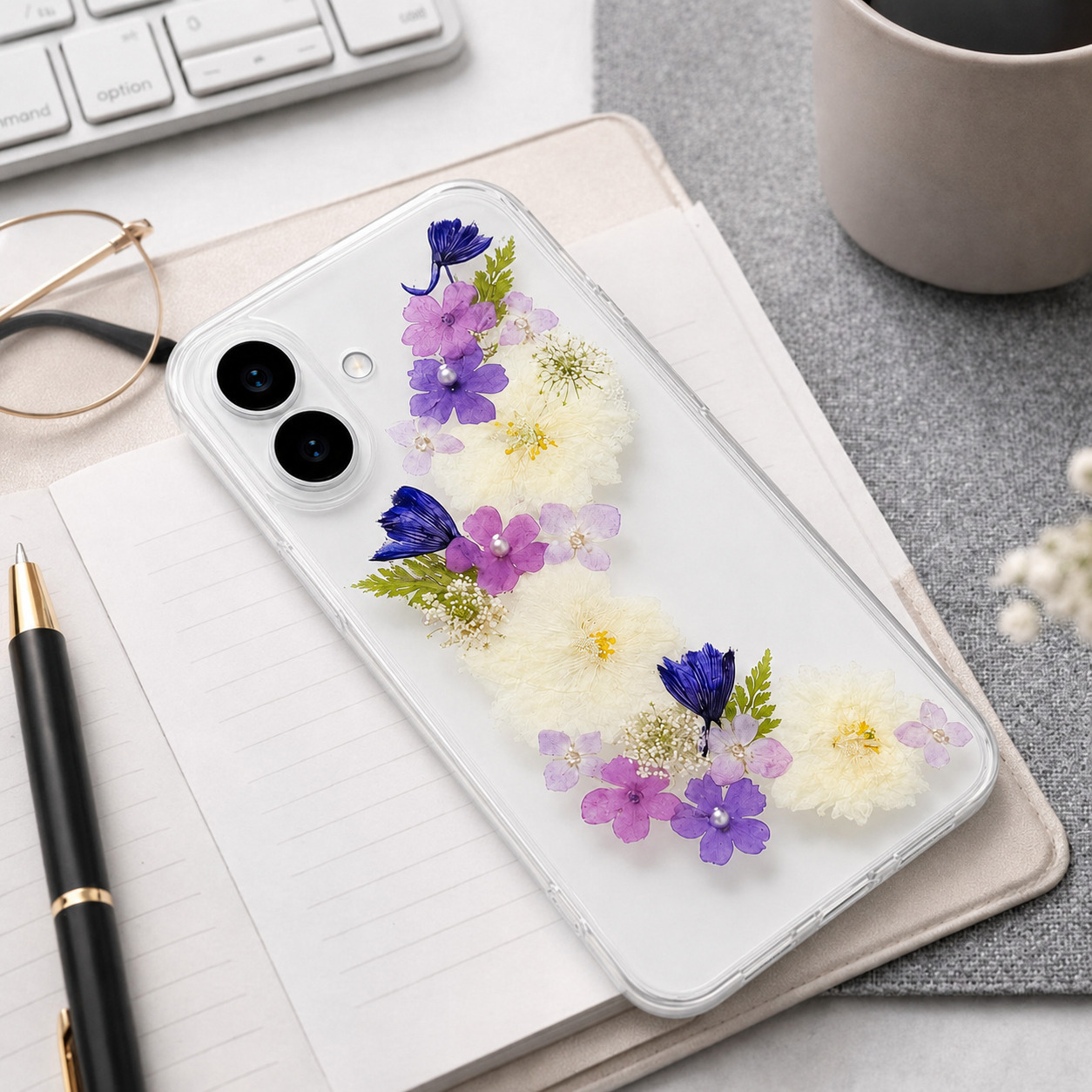 【ほぼ全機種対応スマホケース❁】押し花スマホケース NO.519 3color（着日指定不可） 押し花＆レジン iPhone/Xperia/AQUOS/Galaxy他