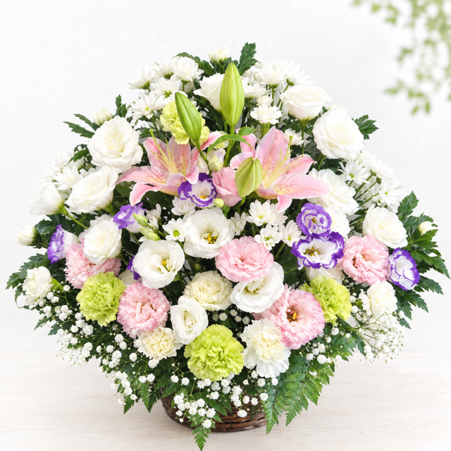 お供え花 お悔やみ 生花アレンジメント LLサイズ 高さ約50cm フラワーアレンジメント 供花 仏花 命日 お盆 お彼岸 法事 四十九日 一周忌 三回忌 枕花 送料無料【北海道・沖縄・九州・四国・中国・離島は配送不可】