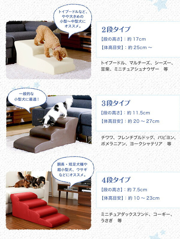 ペット家具 ペット用品 日本製ドッグステップPVCレザー、犬用階段3段タイプ lonis-レーニス