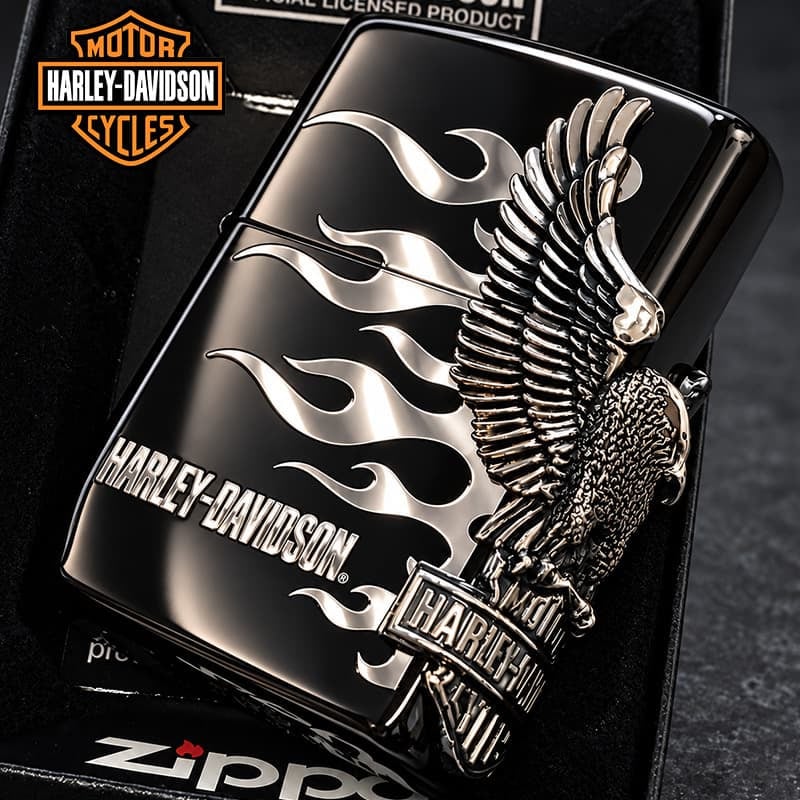 ZIPPO ハーレー ダビッドソン ジッポライター ブラック＆シルバー かっこいい ファイヤー 3面銀燻しメタル イーグル 黒銀 HARLEY-DAVIDSON 日本国内限定モデル ジッポー ギフト