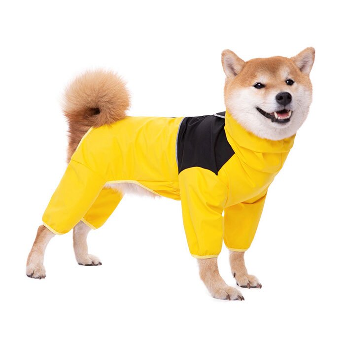 犬 レインコート フルカバー 通販 犬用カッパつなぎ ドッグウェア 背中ファスナー式 お腹泥よけカバー 雨具レインウエア お散歩グッズ 犬服 はっ水 撥水加工 着せやすい犬服 リード穴付 ハイネック仕様 フードなし設計 梅雨対策 ペット用品