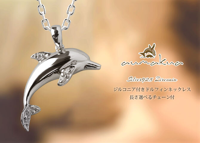 ハワイアンジュエリー シルバー ネックレス ドルフィン イルカ ネックレス ジルコニア ロジウムコーティング シンプル シルバー925 ギフトラッピング可能 チェーン 長さ選べる aumakua メンズ レディース 誕生日 プレゼント ハロウィン 【品番：CG-001-11-03】
