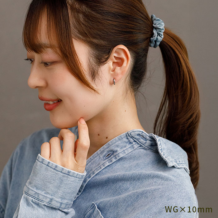 フープピアス つけっぱなし 金属アレルギー 医療用 サージカル ステンレス 甲丸 シンプル 小さめ 2×13mm/10mm ホワイトゴールド WG マスク ひっかからない 中折れ 輪っか リング ピアス プレゼント