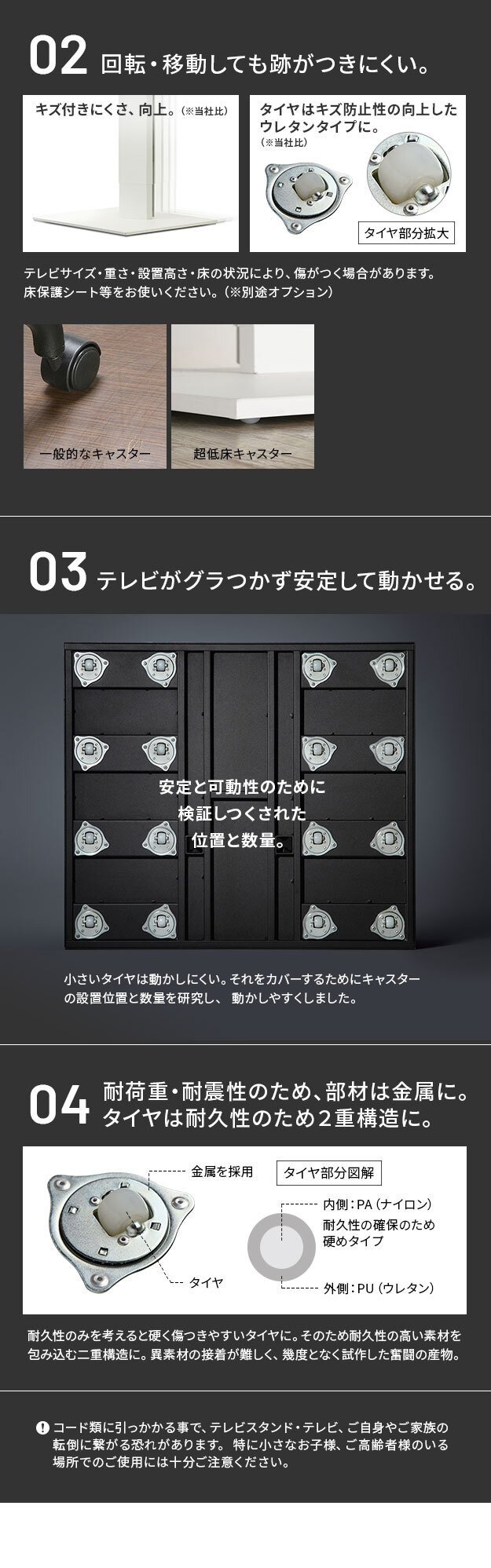 WALLインテリアテレビスタンドV5 ロータイプ 32～80v対応 大型テレビ対応 背面収納 コード収納 自立型 キャスター付き テレビ台 テレビスタンド TVスタンド ホワイト ブラック ウォールナット 震度7耐震試験済 新生活