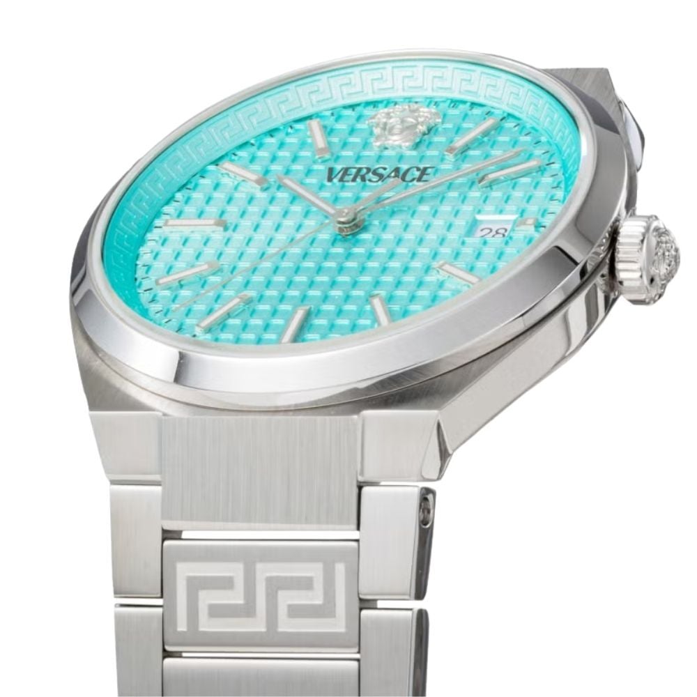 ヴェルサーチェ 腕時計 メンズ レディース ターコイズブルー アイスブルー シルバー 38mm VERSACE V-ORIAL ヴイ オーリア スイス製 ブランド腕時計 おしゃれ プレゼント ギフト 卒業 入学 お祝い