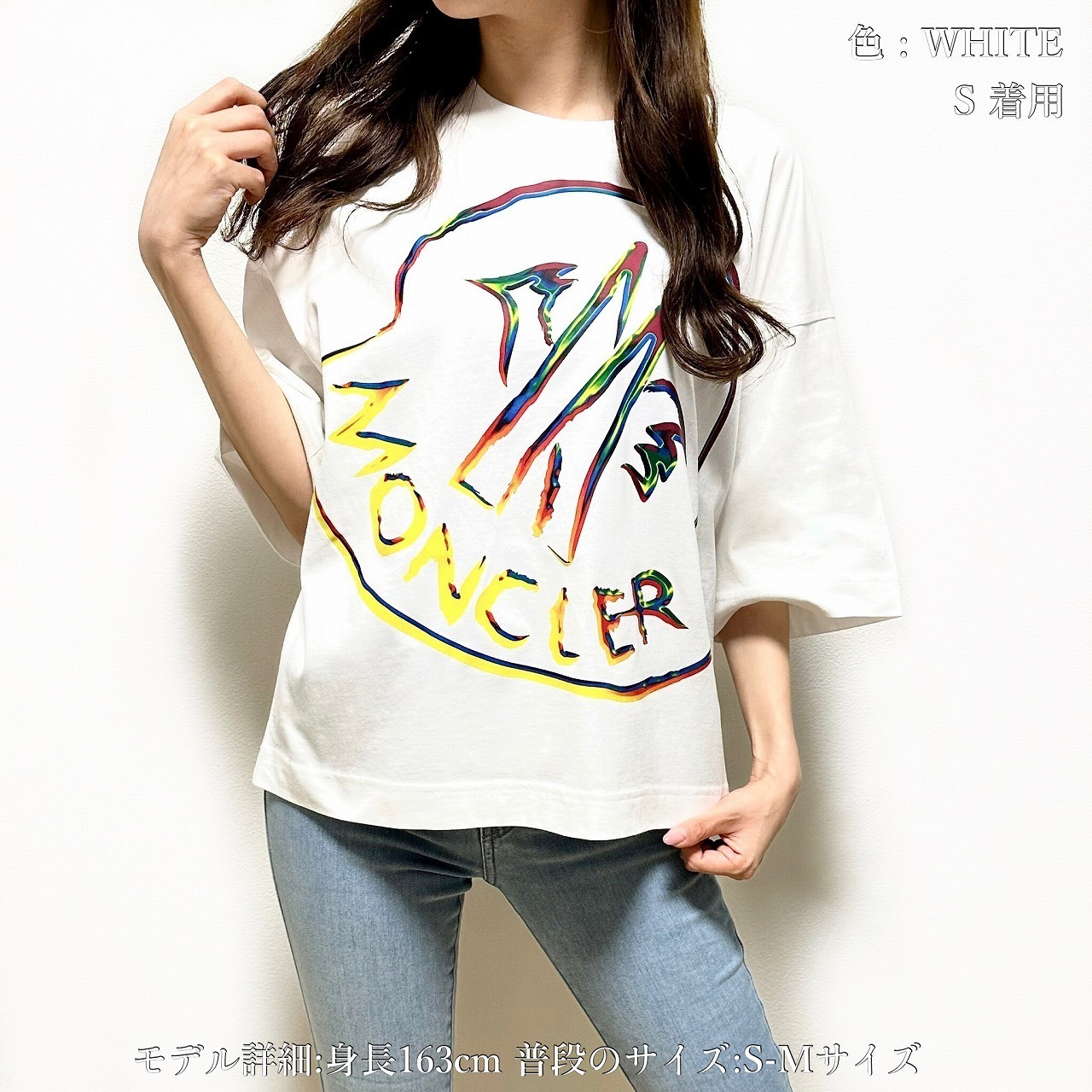 MONCLER(モンクレール) 半袖Tシャツ レディース T-SHIRT 白×黒 クルー 