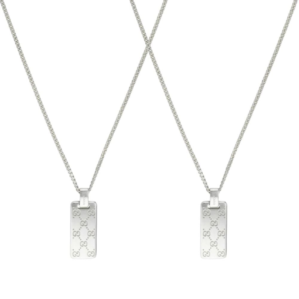 グッチ ペアネックレス 2本セット メンズ レディース GGシグネチャー タグ ペンダント シルバー925 夫婦 カップル お揃い 高級感 誕生日 プレゼント 結婚記念日 ギフト GUCCI 成人 卒業 入学