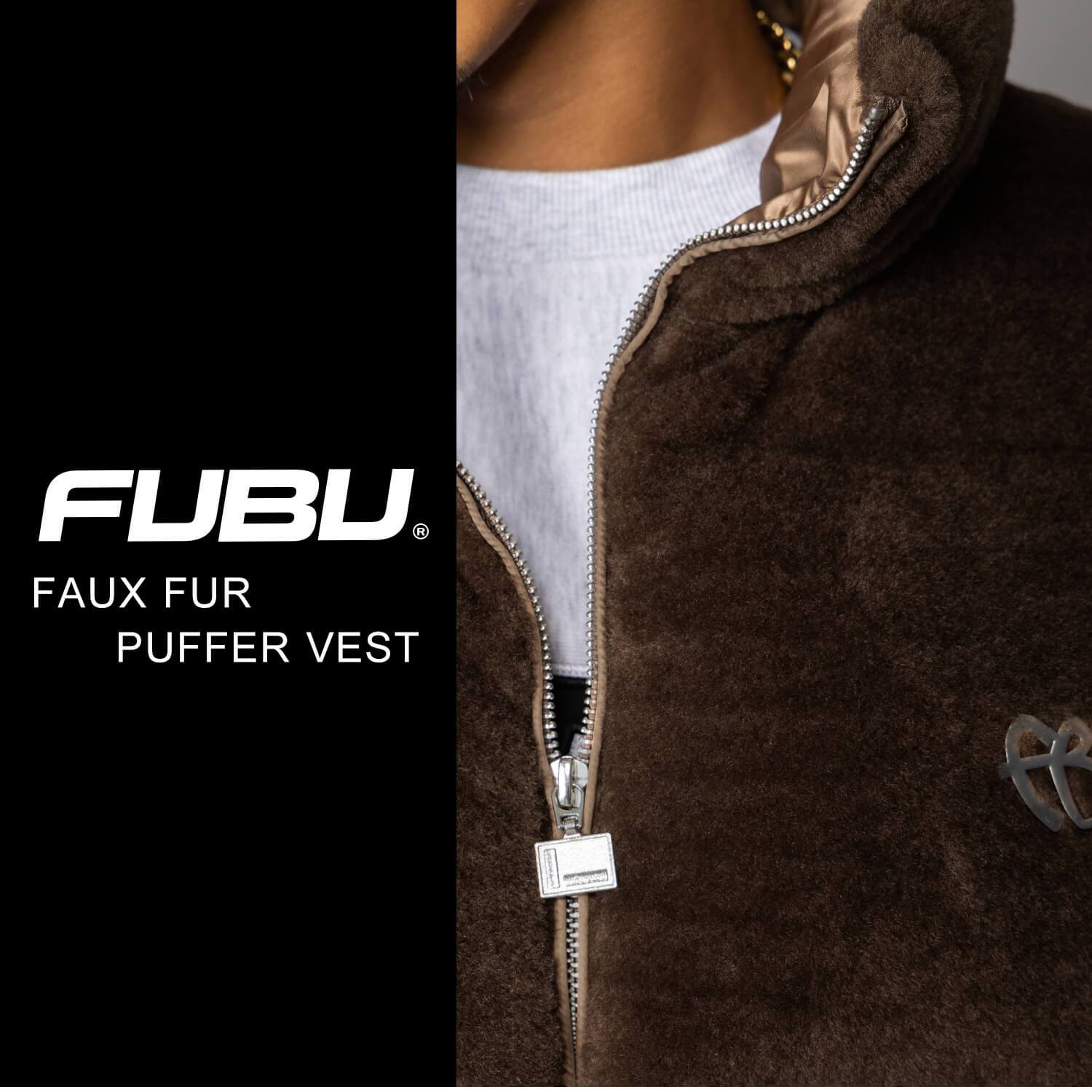 FUBU フブ 中綿ベスト メンズ フェイクファー パファー ダブルジップ エコダウン アウター ストリート あったか 防寒 保温 ヒップホップ ダンス オーバーサイズ ビッグシルエット 秋冬 M L XL XXL 大きいサイズ レディース fam-62306 2026FW karlas