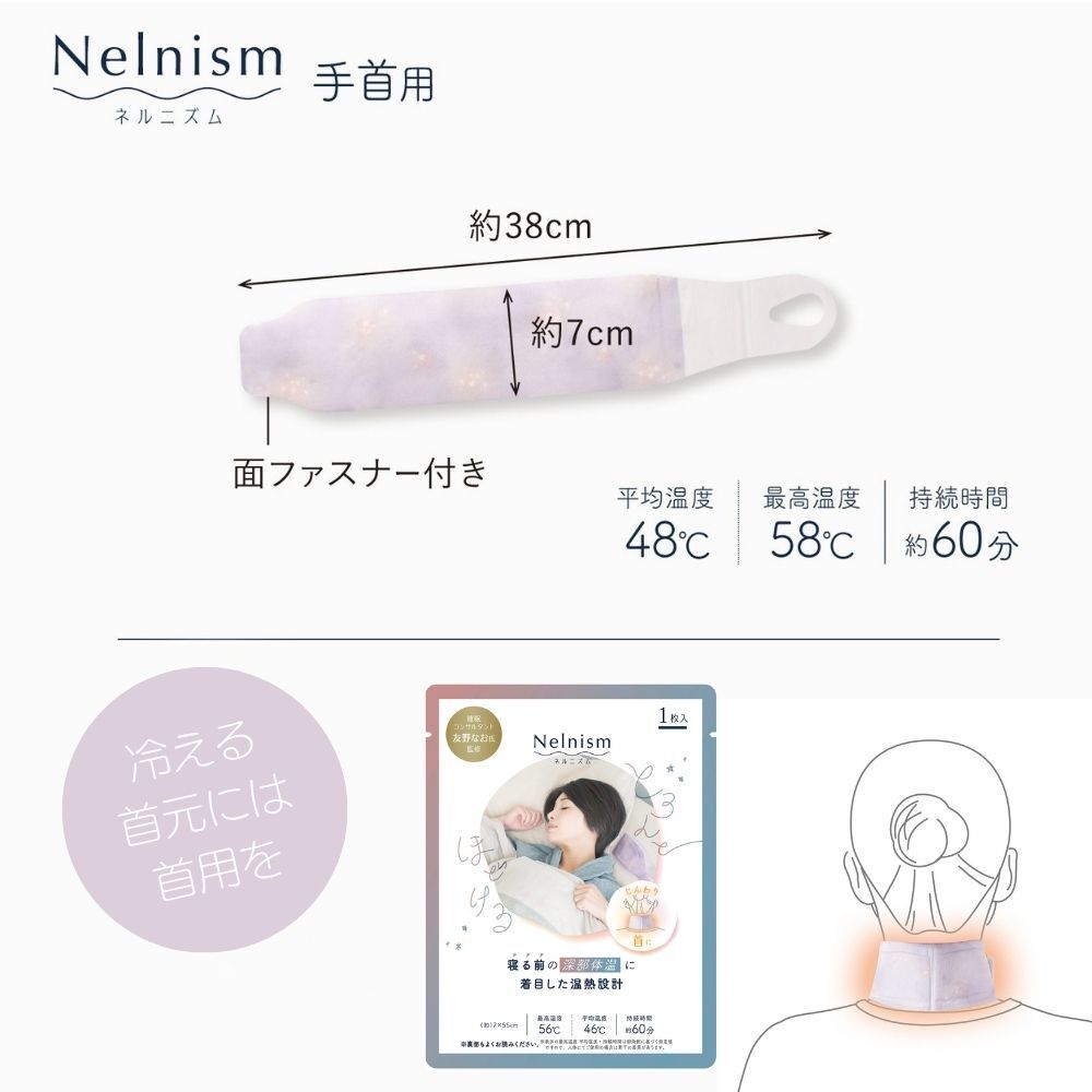 ネルニズム Nelnism 手首用 温熱シート 温熱ウォーマー 手首温め 使い捨て 温熱 パック 睡眠コンサルタント 友野なお 監修 就寝前 リラックス ナイトケア 手首 外関 スイッチOFF 温活 ギフト アルファックス AP-629610