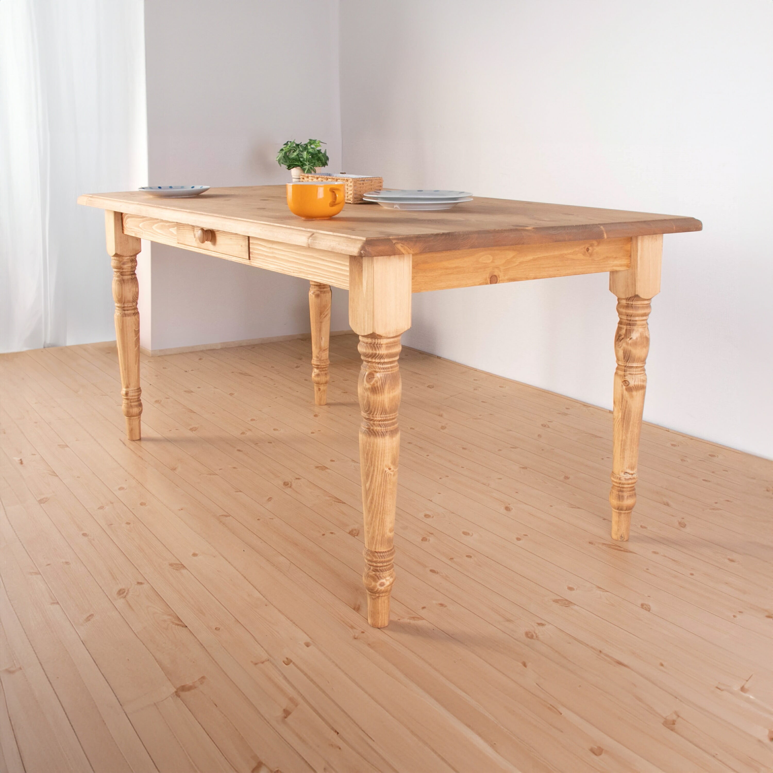 ダイニングテーブル FARMER 無垢材 パイン材 天然木 W150×D85×H72cm(引出の内寸:W36×D27.5×H 食卓テーブル 木製 食卓机 リビング ダイニング ライトブラウン おしゃれ 新生活