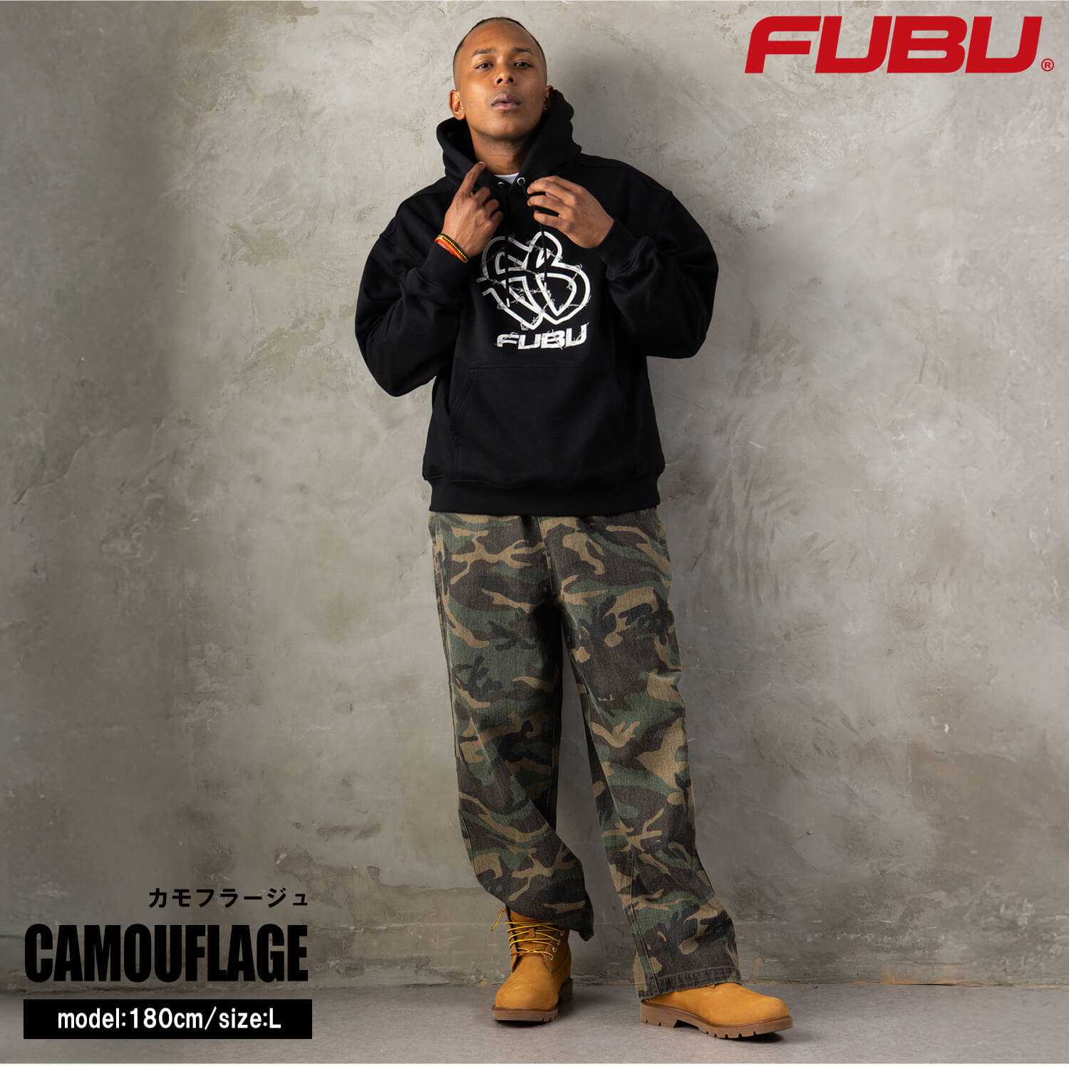 FUBU フブ ワイド イージーパンツ メンズ レディース fam-62504 バギーパンツ デニムパンツ ジーンズ 迷彩 カモフラ ルーズシルエット ストリート ヒップホップ ダンス カジュアル ボトムス M L XL XXL 2026FW Karlas