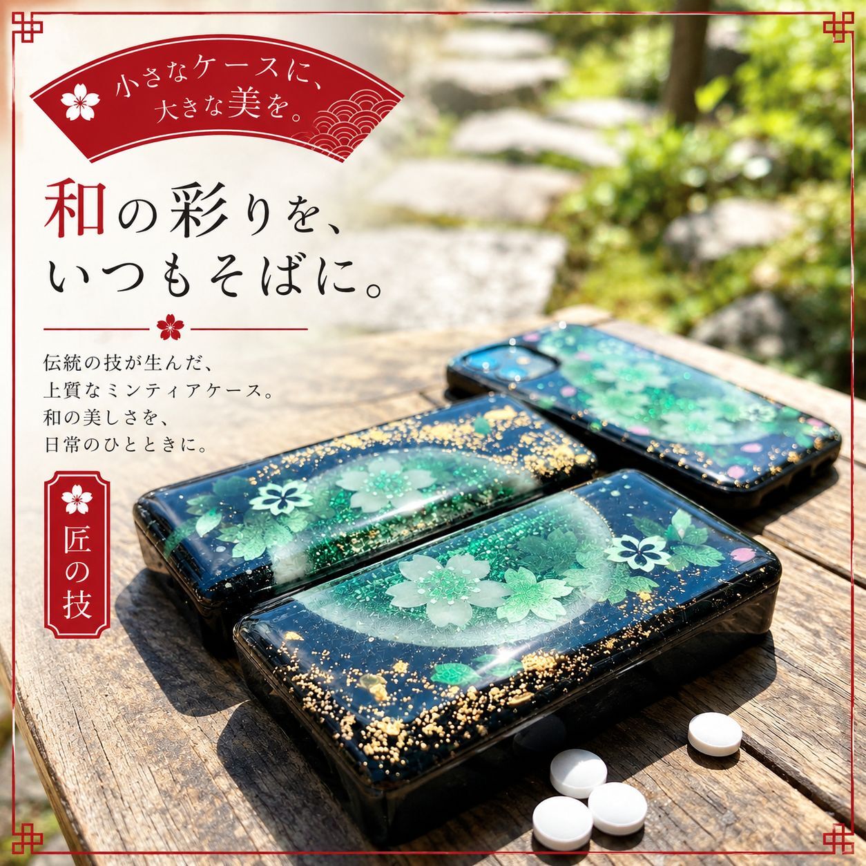 職人の手作り！和柄ペアFRISKケース「絵」フリスク タブレット ミント 名入れ 職人 手作り ハンドメイド 送料無料 伝統工芸 桜 和モダン 和柄 和風 和雑貨 ギフト プレゼント 贈り物